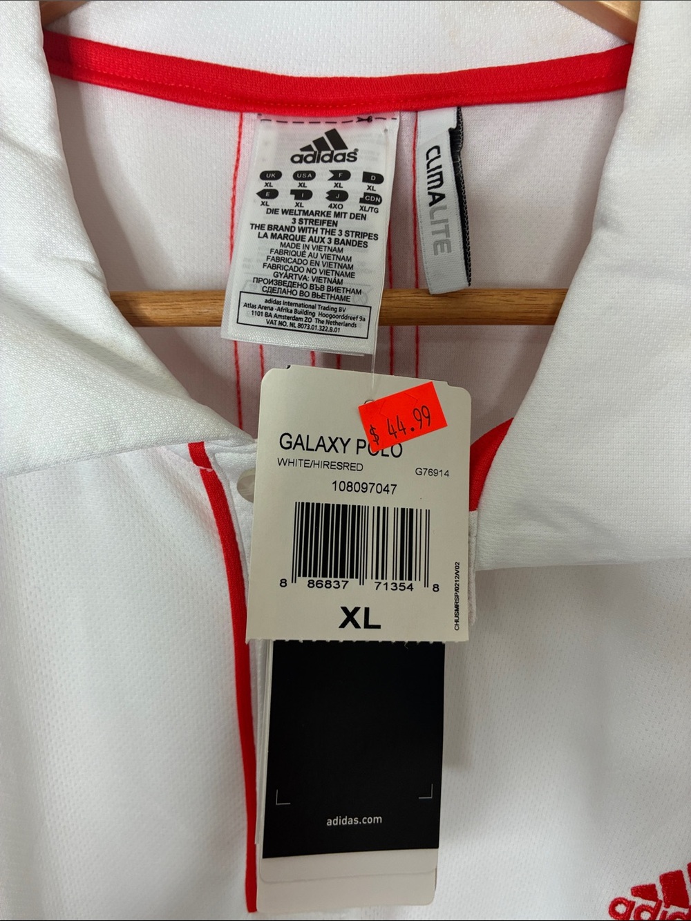 Adidas Galaxy Pro Climalite Three Stripe Polo Jersey NWT XL - Picture 4 of 8